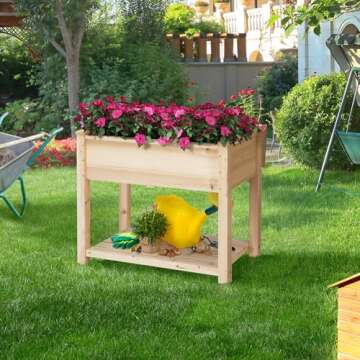 Yaheetech 34x18x30in Horticulture Raised Garden Bed Planter Box with Legs & Storage Shelf Wooden Ele...
