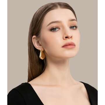 Trendy Chunky Gold Fin Earrings with Hypoallergenic Posts