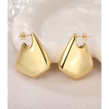 Trendy Chunky Gold Fin Earrings with Hypoallergenic Posts