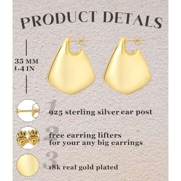 Trendy Chunky Gold Fin Earrings with Hypoallergenic Posts
