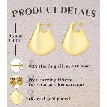 Trendy Chunky Gold Fin Earrings with Hypoallergenic Posts