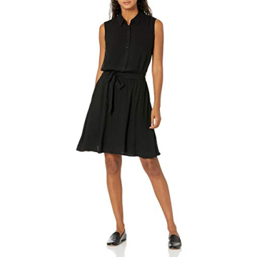 Amazon Essentials Women's Sleeveless Relaxed-Fit Woven Shirt Dress, Black, Small