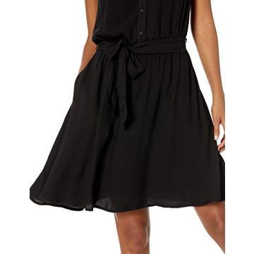 Amazon Essentials Women's Sleeveless Relaxed-Fit Woven Shirt Dress, Black, Small