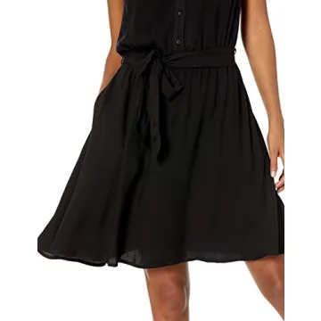 Amazon Essentials Women's Sleeveless Relaxed-Fit Woven Shirt Dress, Black, Small