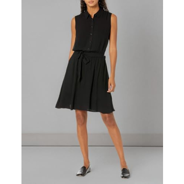 Amazon Essentials Women's Sleeveless Relaxed-Fit Woven Shirt Dress, Black, Small