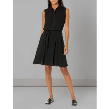 Amazon Essentials Women's Sleeveless Relaxed-Fit Woven Shirt Dress, Black, Small