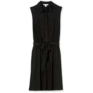 Amazon Essentials Women's Sleeveless Relaxed-Fit Woven Shirt Dress, Black, Small