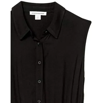 Amazon Essentials Women's Sleeveless Relaxed-Fit Woven Shirt Dress, Black, Small