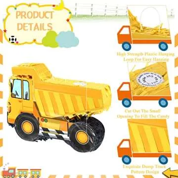 Aoriher Construction Dump Truck Piñata with Blindfold and Bat Party Decor Tractor Excavator Piñata for Boy Kids Truck Birthday Supplies
