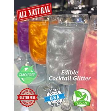 Snowy River Edible Pink Cocktail Glitter - All Natural Beverage for Cocktails, Margaritas, Wine Glitter, Beer Drink Synthetic Free (4 Gram, Pink)