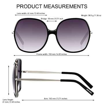 ANDWOOD Oversized Sunglasses for Women Big Large Square Wide Frame Shades Retro Trendy Fashion UV Protection Black Sun glasses