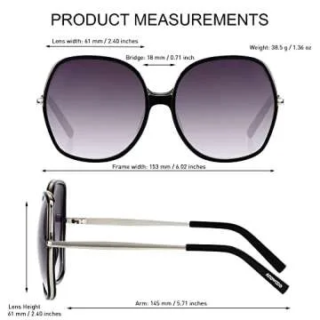 ANDWOOD Oversized Sunglasses for Women Big Large Square Wide Frame Shades Retro Trendy Fashion UV Protection Black Sun glasses