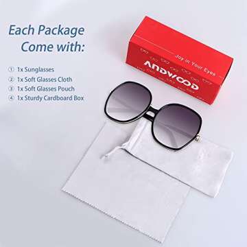 ANDWOOD Oversized Sunglasses for Women Big Large Square Wide Frame Shades Retro Trendy Fashion UV Protection Black Sun glasses