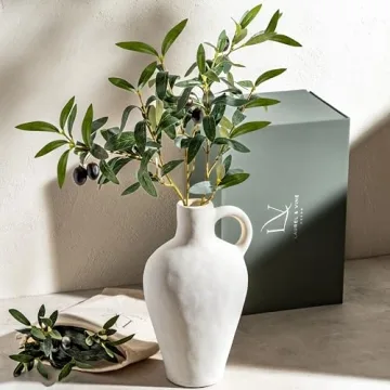 Luxurious Gift Set Textured Ceramic Vase 10 Inch with Olive Branches 22 Inch Tall White Medium Vase ...