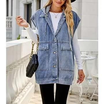 Versatile PAODIKUAI Women's Denim Vest with Removable Hood