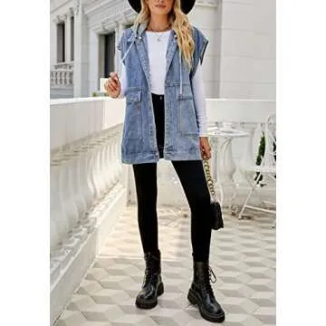 Versatile PAODIKUAI Women's Denim Vest with Removable Hood