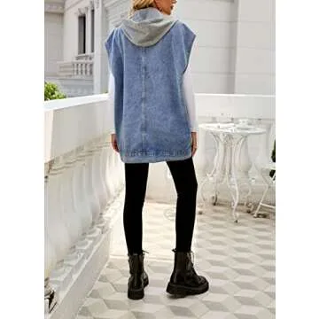 Versatile PAODIKUAI Women's Denim Vest with Removable Hood