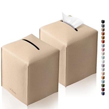 Tclouda Elegant PU Leather Tissue Box Cover for Home Office Decor, 2 Pack