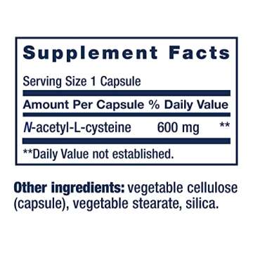 Life Extension N-Acetyl-L-Cysteine (NAC), Immune, Respiratory, Liver Health, NAC 600 mg, Potent antioxidant Support, Free-radicals, Easy to Absorb, 60 Capsules