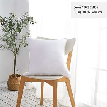 Oubonun 18"x18" Pillow Inserts (Set of 2) - Throw Pillow Inserts with 100% Cotton Cover - 18 Inch Sq...