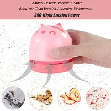YUNYILAN Mini Desktop Vacuum Cleaner, Portable USB Vacuum Cleaner for Desk Mini Cute Cartoon Desktop Vacuum for Cleaning Eraser Crumbs, Dust, Crumbs, Computer, Keyboard and Car (Pink)