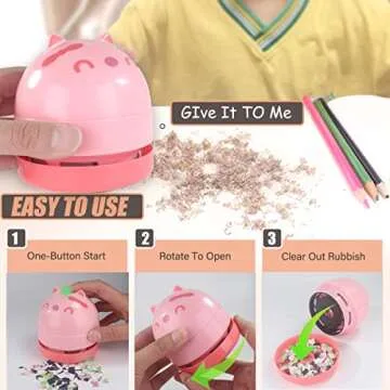 YUNYILAN Mini Desktop Vacuum Cleaner, Portable USB Vacuum Cleaner for Desk Mini Cute Cartoon Desktop Vacuum for Cleaning Eraser Crumbs, Dust, Crumbs, Computer, Keyboard and Car (Pink)