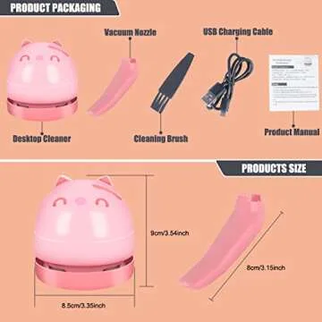 YUNYILAN Mini Desktop Vacuum Cleaner, Portable USB Vacuum Cleaner for Desk Mini Cute Cartoon Desktop Vacuum for Cleaning Eraser Crumbs, Dust, Crumbs, Computer, Keyboard and Car (Pink)