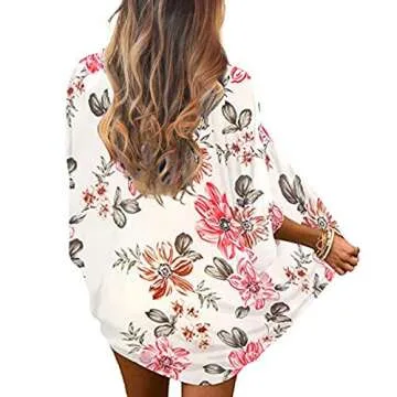 Zando Floral Kimonos for Women Kimono Swimsuit Cover Ups Loose Open Front Summer Tops Lightweight Spring Cardigan Half Sleeve Sheer Shawls and Wraps White Floral Small