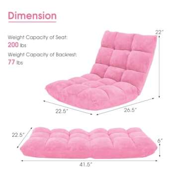 Giantex Floor Chair with Back Support, Folding Sofa Chair with 14 Adjustable Position, Padded Sleeper Bed, Couch Recliner, Floor Gaming Chair, Meditation Chair, Gaming Floor Chairs for Adults(Pink)