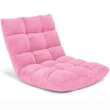 Giantex Floor Chair with Back Support, Folding Sofa Chair with 14 Adjustable Position, Padded Sleeper Bed, Couch Recliner, Floor Gaming Chair, Meditation Chair, Gaming Floor Chairs for Adults(Pink)