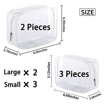 5 Pack Clear Plastic Zippered Toiletry Carry Pouch TSA Approved Toiletry Bag Portable Cosmetic Makeup Bag for Vacation, Bathroom and Organizing (White, Small/Large)