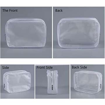 5 Pack Clear Plastic Zippered Toiletry Carry Pouch TSA Approved Toiletry Bag Portable Cosmetic Makeup Bag for Vacation, Bathroom and Organizing (White, Small/Large)