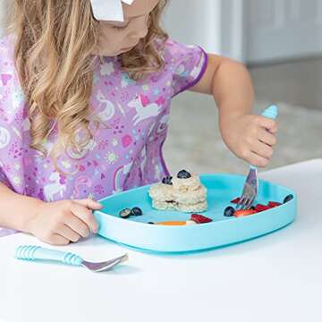 Bumkins Toddler and Baby Suction Plate, Silicone Grip Dish Large Tray for Big Kids, Fits Most Highchairs, Essential Children Feeding Supplies, Non Skid Sticky Bottom, Platinum Silicone, Blue