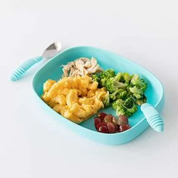 Bumkins Toddler and Baby Suction Plate, Silicone Grip Dish Large Tray for Big Kids, Fits Most Highchairs, Essential Children Feeding Supplies, Non Skid Sticky Bottom, Platinum Silicone, Blue