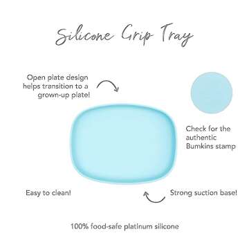 Bumkins Toddler and Baby Suction Plate, Silicone Grip Dish Large Tray for Big Kids, Fits Most Highchairs, Essential Children Feeding Supplies, Non Skid Sticky Bottom, Platinum Silicone, Blue