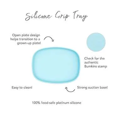 Bumkins Toddler and Baby Suction Plate, Silicone Grip Dish Large Tray for Big Kids, Fits Most Highchairs, Essential Children Feeding Supplies, Non Skid Sticky Bottom, Platinum Silicone, Blue