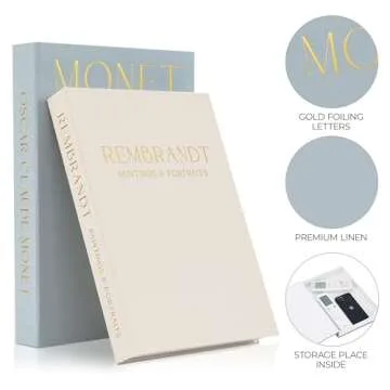 Beautiful Decorative Books - Set of 2 Linen Boxes Enhance Your Coffee Table, Bookshelf or Mantle Decor - Stylish Fake/Faux Books for Modern Home Decoration, Photo Storage and as a Keepsake Box