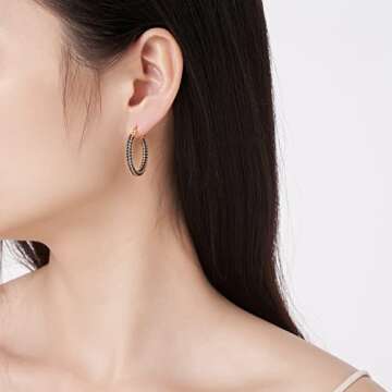 925 Sterling Silver Post Hoop Earrings for Women Gilrs Royal Blue Cubic Zirconia 14K Gold Plated Chunky Gold Hoop Earrings weinuo Jewelry