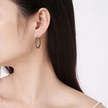 925 Sterling Silver Post Hoop Earrings for Women Gilrs Royal Blue Cubic Zirconia 14K Gold Plated Chunky Gold Hoop Earrings weinuo Jewelry