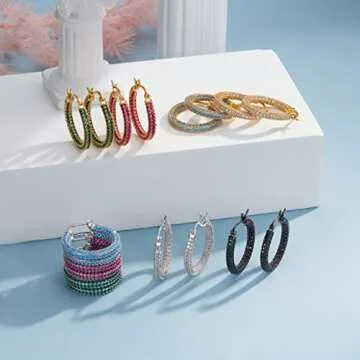 925 Sterling Silver Post Hoop Earrings for Women Gilrs Royal Blue Cubic Zirconia 14K Gold Plated Chunky Gold Hoop Earrings weinuo Jewelry