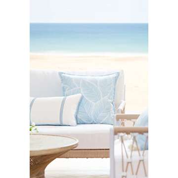 Hofdeco Premium Coastal Hampton Style Patio Indoor Outdoor Lumbar Pillow Cover Only, 12"x20" Water R...