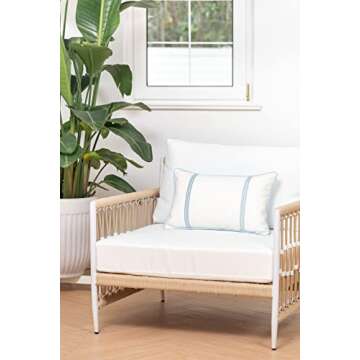 Hofdeco Premium Coastal Hampton Style Patio Indoor Outdoor Lumbar Pillow Cover Only, 12"x20" Water Resistant for Backyard, Couch, Baby Blue Embroidered Vertical Line