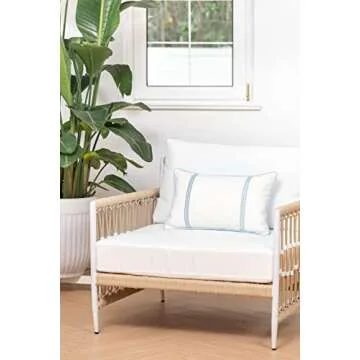 Hofdeco Premium Coastal Hampton Style Patio Indoor Outdoor Lumbar Pillow Cover Only, 12"x20" Water Resistant for Backyard, Couch, Baby Blue Embroidered Vertical Line