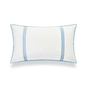 Hofdeco Premium Coastal Hampton Style Patio Indoor Outdoor Lumbar Pillow Cover Only, 12"x20" Water Resistant for Backyard, Couch, Baby Blue Embroidered Vertical Line