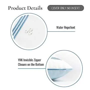 Hofdeco Premium Coastal Hampton Style Patio Indoor Outdoor Lumbar Pillow Cover Only, 12"x20" Water Resistant for Backyard, Couch, Baby Blue Embroidered Vertical Line