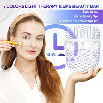 Banniver Red&Blue Light Therapy for Face, L E D Face Mask Light Therapy, 7 Colors Light Therapy Mask for Skin Care at Home, Protable Rechargeable