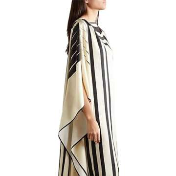 Hiyan Creation Modest Wear Women Soft Satin Silk Printed Kaftan,Kurta,Beach Party wear Kaftan,Luxury Silk Caftan Silk top Regular wear Kaftan Fancy Dress (Black and White)
