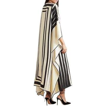 Hiyan Creation Modest Wear Women Soft Satin Silk Printed Kaftan,Kurta,Beach Party wear Kaftan,Luxury Silk Caftan Silk top Regular wear Kaftan Fancy Dress (Black and White)