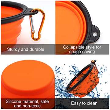 SLSON Collapsible Dog Bowls, 2 Pack, Portable Pet Feeding Watering Dish for Traveling with Carabiners (Small, Orange+Pink)