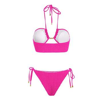 SweatyRocks Women's 2 Piece Bathing Suit Ribbed Tie Side Halter Bikini Swimsuit